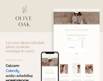 Showit Booking Page Template, Appointment Scheduling Page Template Add-on, Elegant Minimal Photography booking page template for Showit