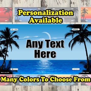 Personalized Scenic Palm Trees & Ocean Wave License Plates, Add Your Text, Aluminum Novelty License Plate