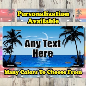 Personalized Scenic Palm Trees & Ocean Wave License Plates, Add Your Text, Aluminum Novelty License Plate