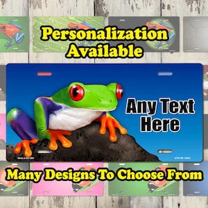 Tree Frogs, Ladybugs, & Dart Frog. Optional Add Your Text - Custom Dye Sublimation License Plate, Personalized Novelty Car Tag 6x12