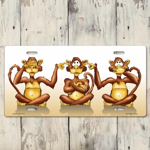 Three Wise Monkeys License Plate - See Hear Speak No Evil