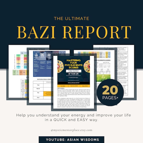 Whole Life Bazi Report | Four Pillars | Chinese Astrology Report | Birthchart Chinese Reading | Five Elements Scores | Health Wealth Boost