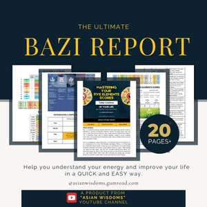 Rapport sur toute la vie de Bazi | Quatre piliers | Rapport d'astrologie chinoise | Lecture en chinois du thème natal | Scores Five Elements | Augmentation de la richesse de la santé