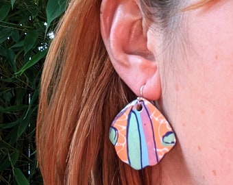 Handmade Ceramic Dangle Earrings – Sterling Silver Hooks, Colorful Jewelry