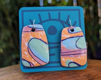 Handmade Ceramic Dangle Earrings – Colorful Sterling Silver Hooks