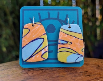 Handmade Ceramic Dangle Earrings – Sterling Silver Hooks, Lightweight