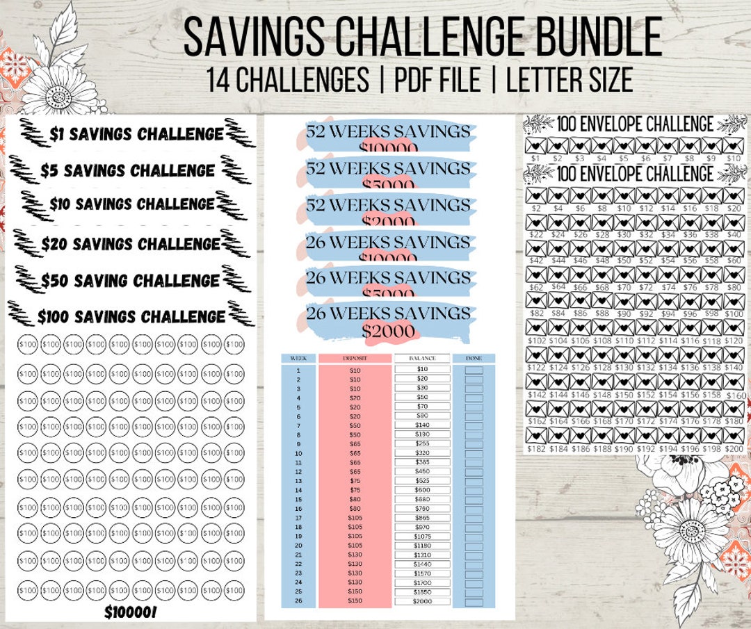 Mega Savings Challenge Printable Savings Challenge Bundle Letter Sized