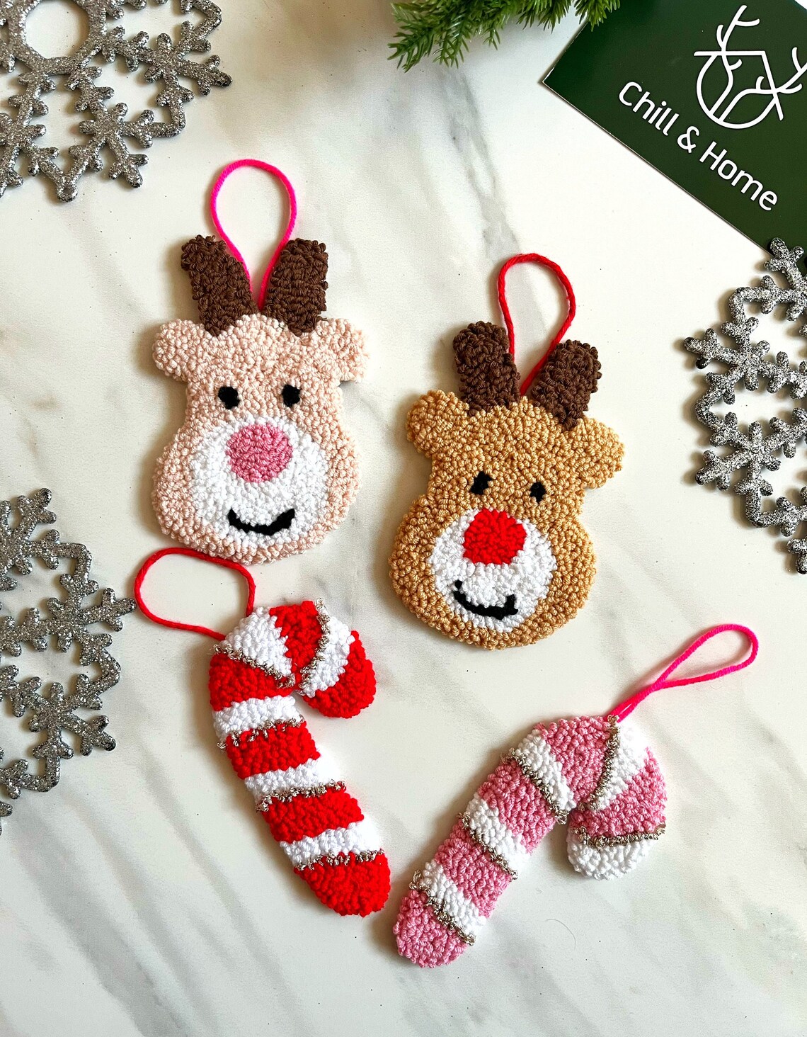 Punch Needle Christmas Ornaments,christmas Tree Decorations,punch