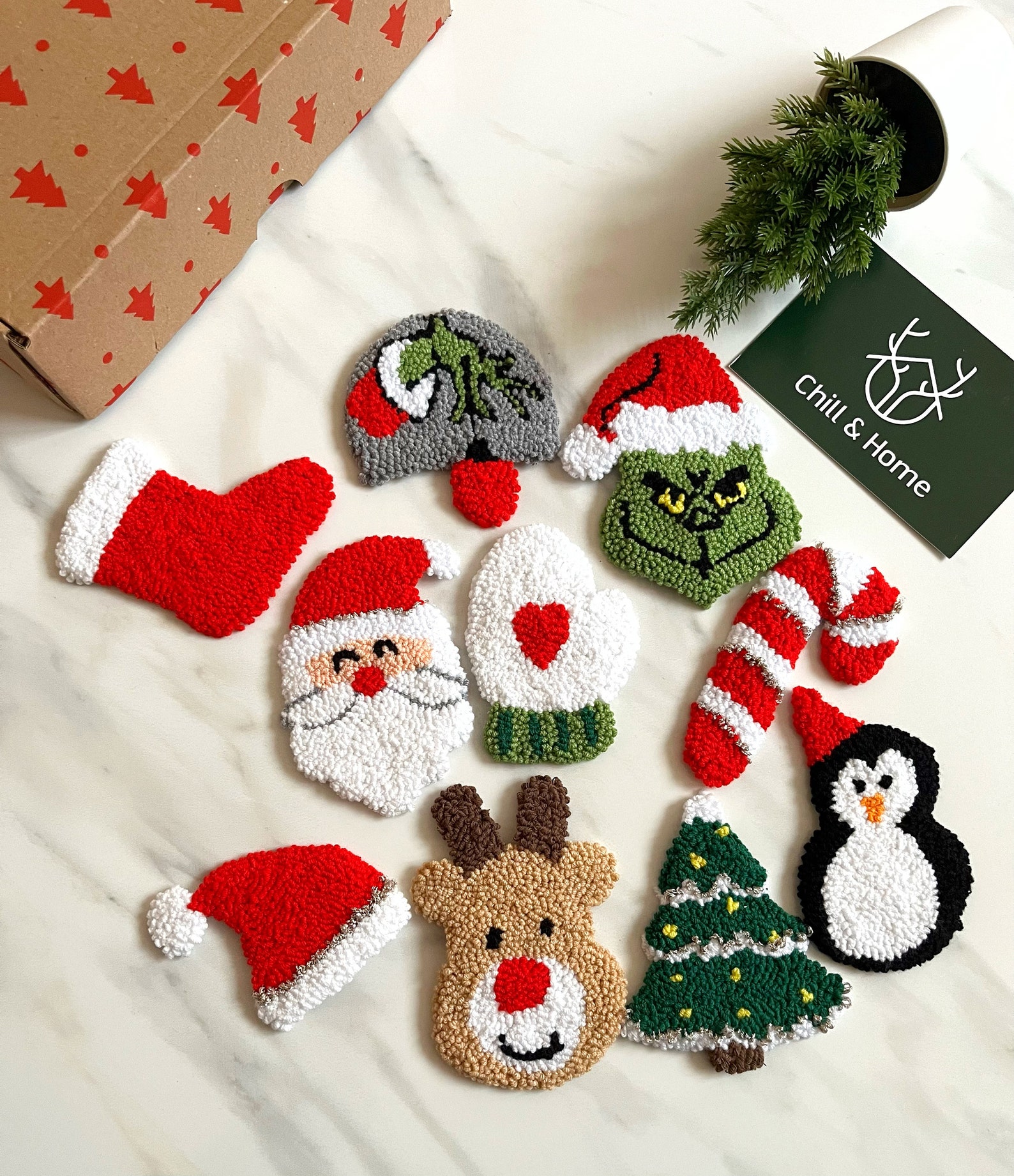 Punch Needle Christmas Ornaments,christmas Tree Decorations,punch