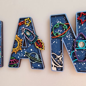 Space Theme Letters Alphabet Personalised Wall Art Kids room Wooden Name Sign Boys Room Girls Room Name Sign