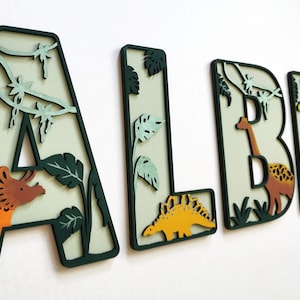 Dinosaur Theme Letters  Dinosaur Alphabet  Personalised wall art  kids room Wooden name sign Boys room  Girls room  Dino name sign