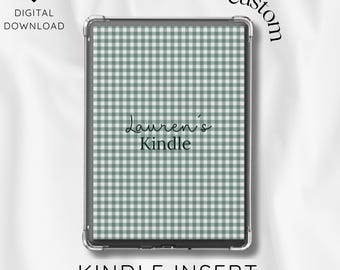 custom dark green gingham kindle insert l digital download l aesthetic kindle l bookish gift l book lover l ereader l personalized