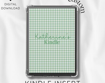 custom light green gingham kindle insert l digital download l aesthetic kindle l bookish gift l book lover l ereader l personalized