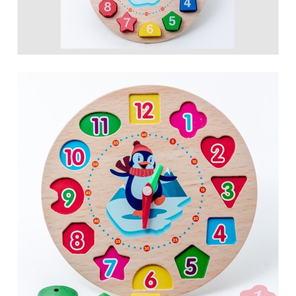 Wooden clock for toddlers, preschool toy, toddler toy, sensory toy, baby gift ideas, lacing toy, montessori toy, clock toy, shape toy,