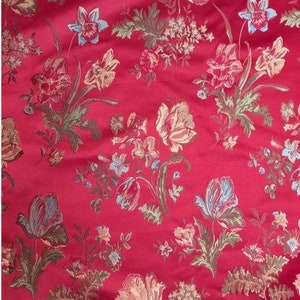 San Leucio heavy red damask fabric with embroidered floral decoration