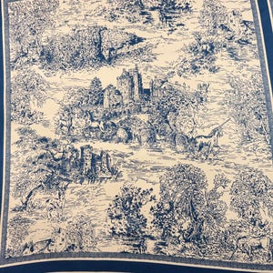 Elegant blue toile de jouy patterned scarf
