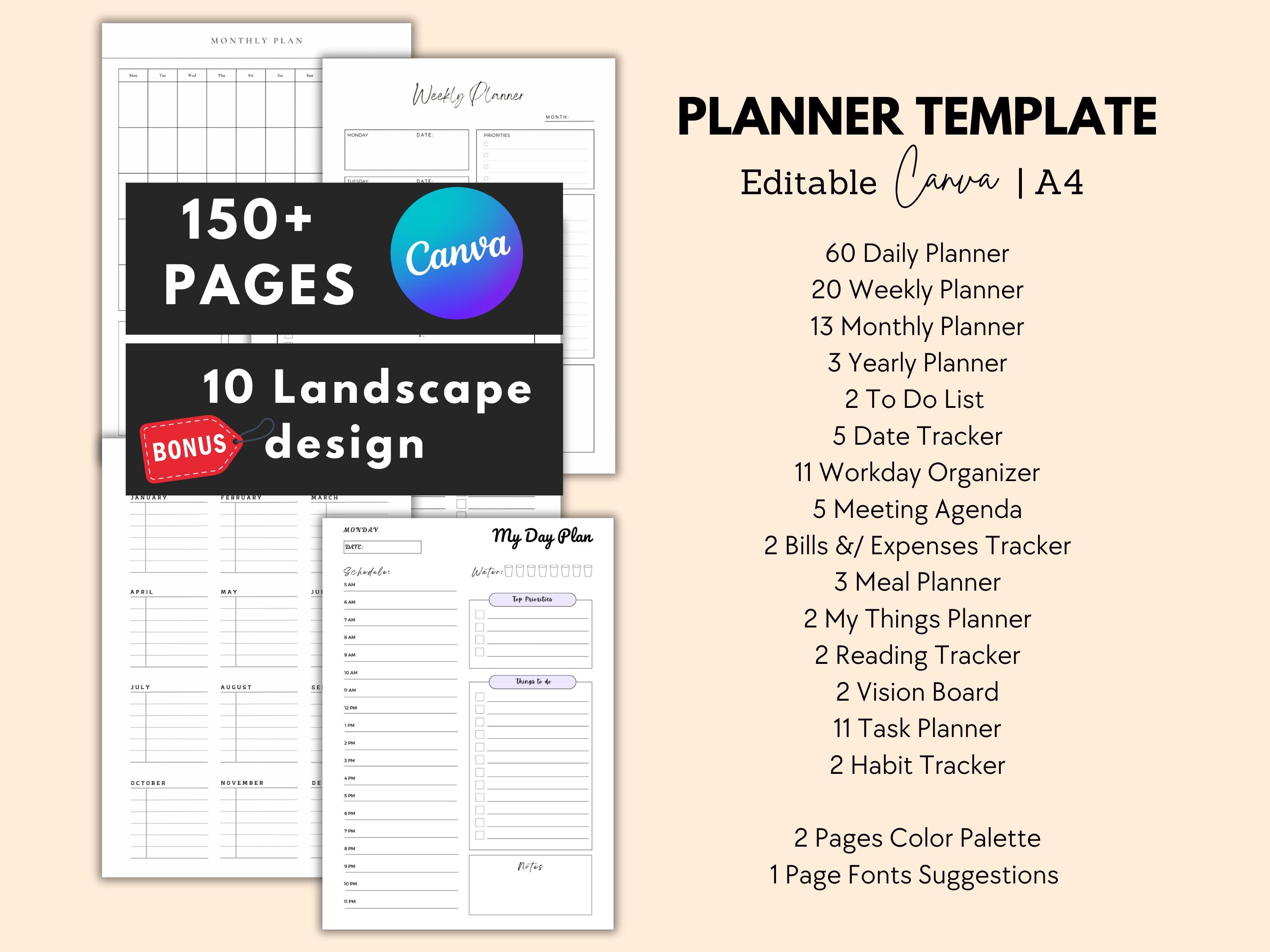Canva Template | Editable Planner | Planner Bundle Editable | Daily ...
