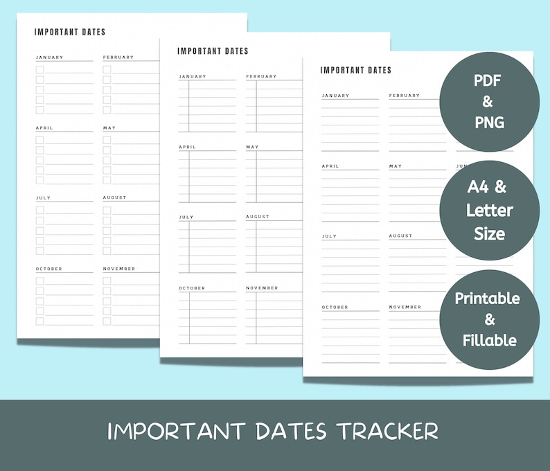 Important Dates Tracker 2023 2024 Yearly Event Birthday Reminder Dates ...