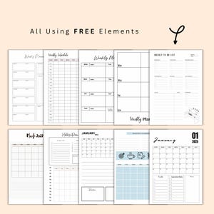 Puede incluir: Un conjunto de p&aacute;ginas de planificador imprimibles con un dise&ntilde;o en blanco y negro. Las p&aacute;ginas incluyen un horario semanal, una lista de tareas, un plan semanal, un calendario mensual y una p&aacute;gina de notas. Las p&aacute;ginas est&aacute;n dise&ntilde;adas para ayudarte a mantenerte organizado y encaminado hacia tus objetivos.