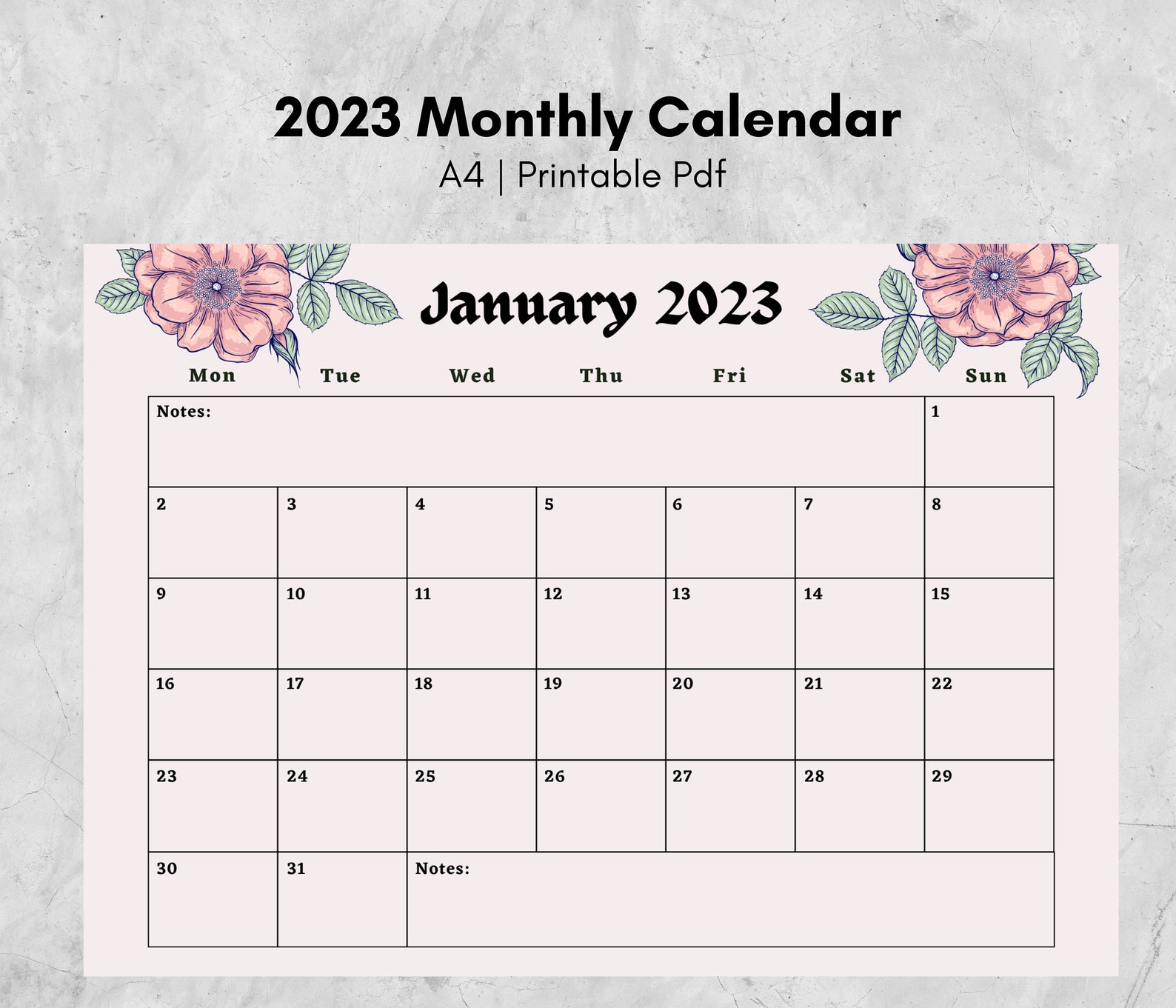 Pink Calendar 2023 Monthly Calendar Calendar 2023 Etsy Australia