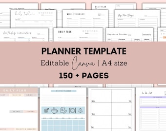 Canvassjabloon | Bewerkbare planner | Plannerbundel bewerkbaar | Dagelijkse planner commercieel gebruik | Plannersjabloon | Bewerkbare weekplanner