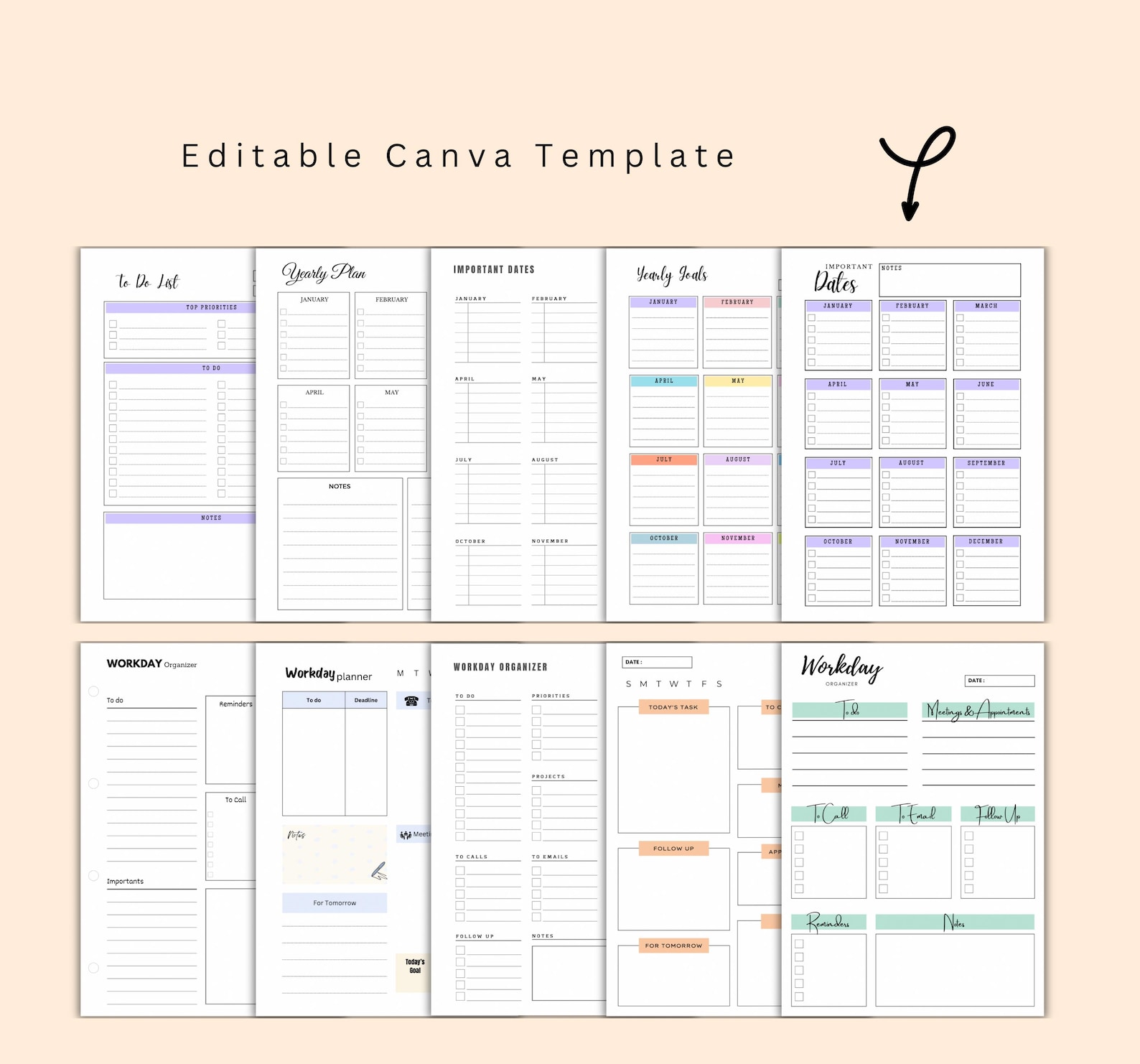 Canva Template | Editable Planner | Planner Bundle Editable | Daily ...