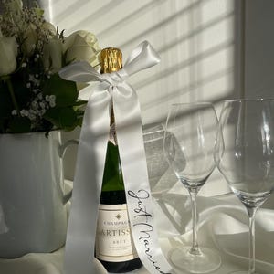Just Married Champagne Ribbon, custom satin wedding bow, gifts for newlyweds 画像 2