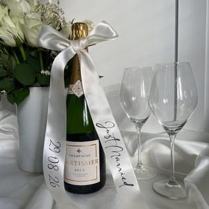 Just Married Champagne Ribbon, custom satin wedding bow, gifts for newlyweds 画像 3