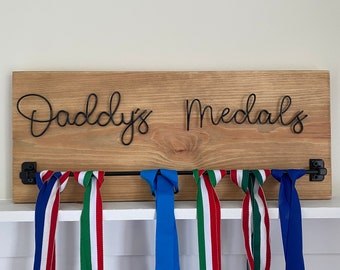 Personalised Medal Holder, medal display, name medal holder, custom medal rail, custom wire words