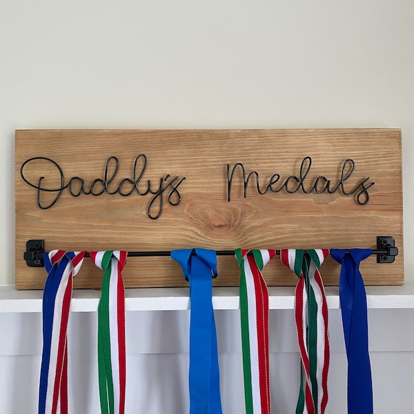 Personalised Medal Holder, medal display, name medal holder, custom medal rail, custom wire words