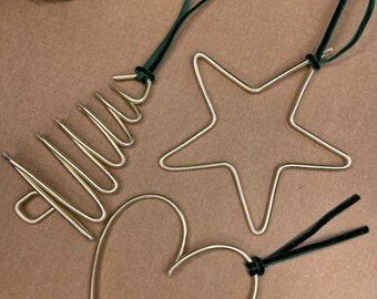 Set of 3 Christmas Decorations wire words, wire decorations, christmas keepsake, tree topper, gold decorations, Christmas star