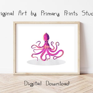 Octopus Art Print, Octopus Printable, Marine Animal Printable Art, Octopus Wall Art, Octopus Digital Download