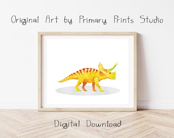 Triceratops Dinosaur Art Print, Dinosaur Wall Art, Triceratops Dinosaur Printable Art, Dinosaur Digital Download