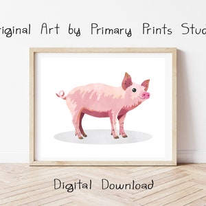 Pig Art Print, Pig Printable, Farm Animal Printable Art, Pig Wall Art ...