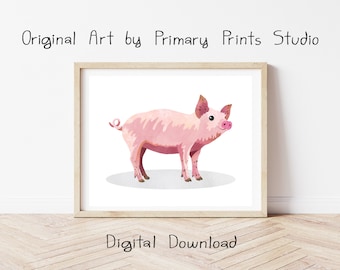 Pig Art Print, Pig Printable, Farm Animal Printable Art, Pig Wall Art, Pig Digital Download