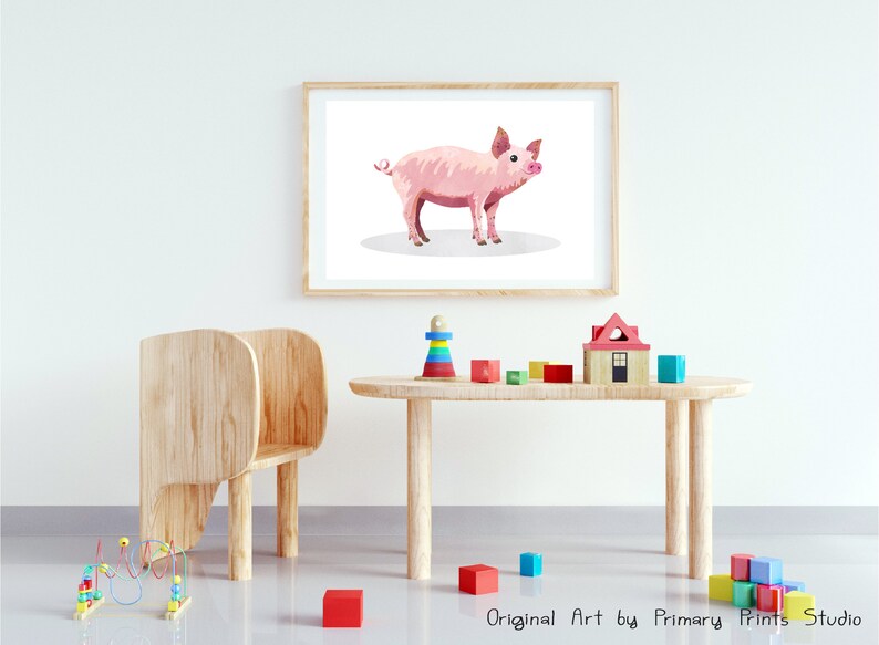 Pig Art Print, Pig Printable, Farm Animal Printable Art, Pig Wall Art ...