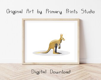 Kangaroo Art Print, Kangaroo Printable, Australian Animal Printable Art, Kangaroo Wall Art, Kangaroo Digital Download
