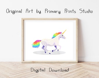 Rainbow Unicorn Print, Rainbow Unicorn Printable, Mythical Creature Printable Art, Rainbow Unicorn Wall Art, Unicorn Digital Download