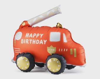 Fire Truck Foil Balloon - 26" (67x53cm) Red Fireengine Mylar | Boy Birthday Party Decor, Sound the Alarm Rescue Theme Prop