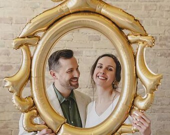 t Gold Photo Frame Foil Balloon - 37" (78x95cm) | Jumbo Baroque Selfie Frame Mylar, Wedding Birthday Bachelorette Party Booth Backdrop Prop