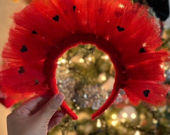 Handmade Red Tutu Headband: Heart Dot Tulle, Valentines day silly head bands
