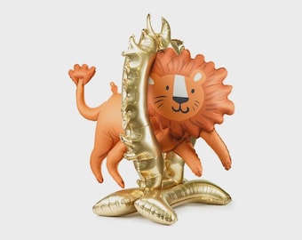 Standing Circus Lion Foil Balloon - 38" (97x97cm) | Jumbo Air-Fill Carnival Lion jumping through Hoop Mylar Balloon, Kids Birthday Decor