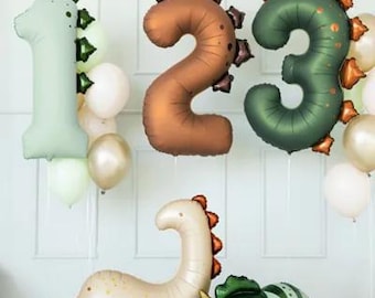 Dinosaur Number Foil Balloons (92cm) – Green Dino Shape Numbers 1, 2, 3 | Boys T-Rex Birthday Party Decor, Roar Milestone Balloons