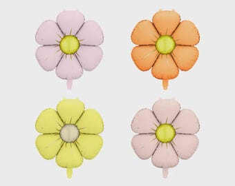 Kit de globos de papel de aluminio con forma de margarita (65 cm) – Paquete de 4 globos de flores en tonos pastel para guirnaldas, decoración retro de cumpleaños Two Groovy, artículos para fiestas Daisy Groovy