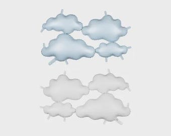 Clouds Foil Balloon Backdrop Set (99x52cm) – Double-Sided White & Light Blue Balloon, Storybook Baby Shower, Airplane Birthday Decor