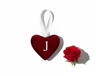 Modern Handmade Velvet Heart Ornament, Initial Bag Charm, V-Day Gift