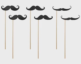 Moustache Photo Booth Props on a Stick – 6 Pc Black Cardstock Photo Gadgets, Fun Bachelor Stag Party Supplies, Wedding Selfie Corner Decor