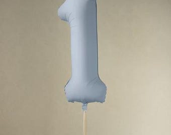 Giant Misty Blue Number Balloons 0-9 – 34" Pastel Blue Foil Balloon for 1st Birthday, Dusty Blue Boy Party Decor, Milestone Anniversary