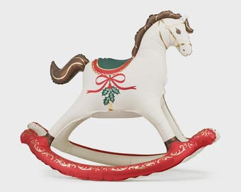 Rocking Horse Foil Balloon (118x104cm) – Vintage Christmas Party Decor, Sitting Holiday Toy Balloon, Winter Wonderland Centerpiece