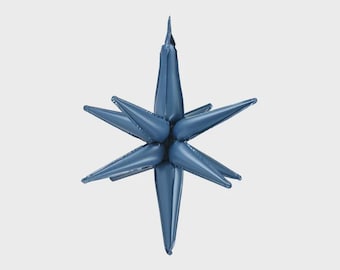 3D Star Foil Balloon - 28" or 41" | Multi-Point Geometric Starburst Mylar, Navy Blue Purple Exploding Star Arch Filler, Galaxy Party Decor